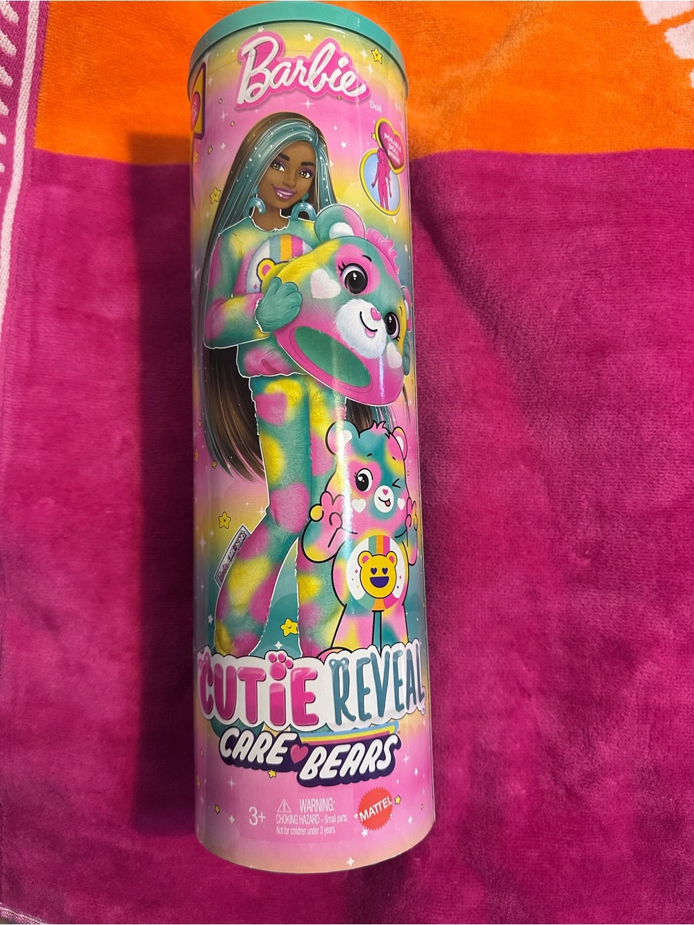 Mattel Pink Teal Rainbow Care Bears Cutie Reveal Cylinder